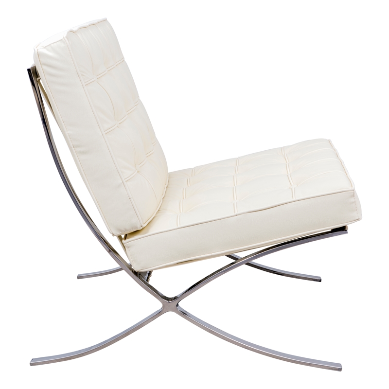 LeisureMod Bellefonte Modern Ivory Leather Tufted Accent Chair