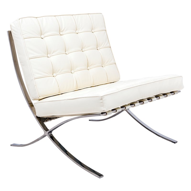 LeisureMod Bellefonte Modern Ivory Leather Tufted Accent Chair