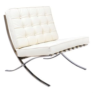LeisureMod Bellefonte Modern Ivory Leather Tufted Accent Chair