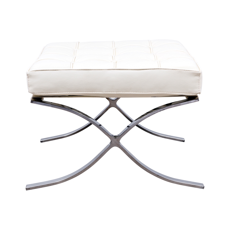 LeisureMod Bellefonte Modern Ivory Leather Tufted Ottoman