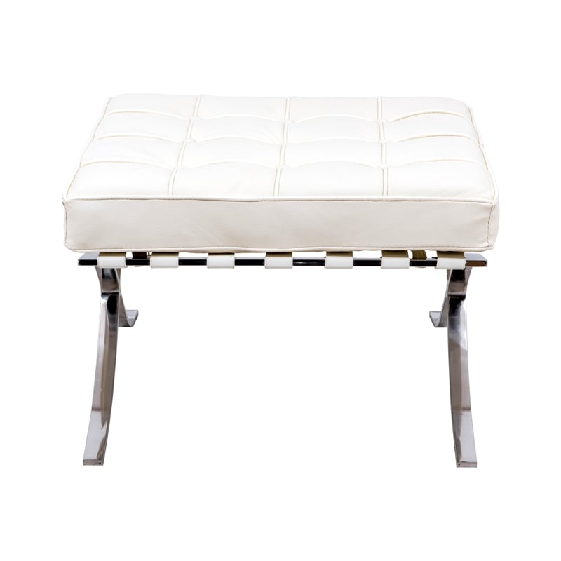 LeisureMod Bellefonte Modern Ivory Leather Tufted Ottoman