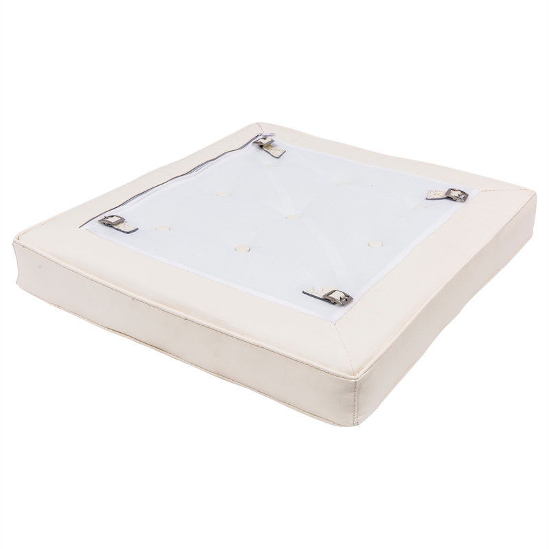 LeisureMod Bellefonte Modern Ivory Leather Tufted Ottoman