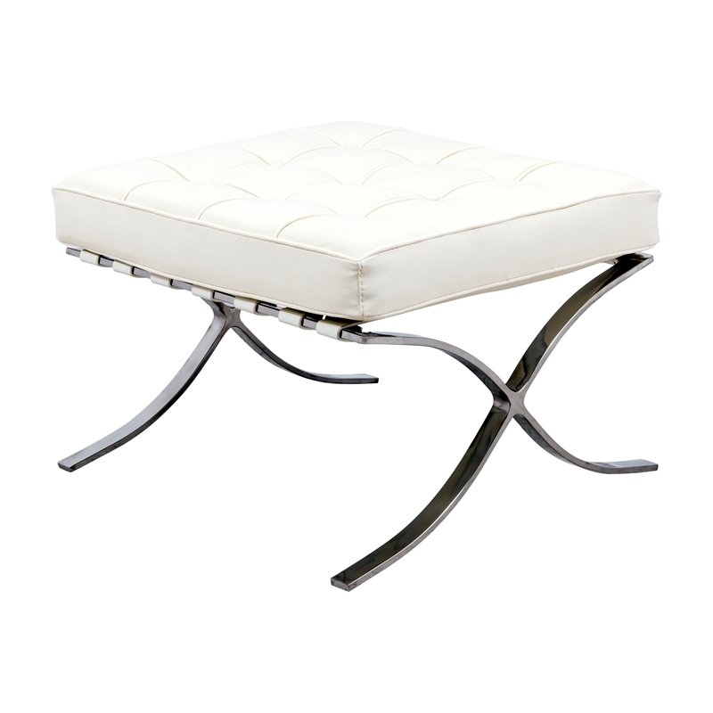 LeisureMod Bellefonte Modern Ivory Leather Tufted Ottoman