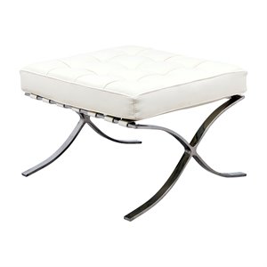 LeisureMod Bellefonte Modern Ivory Leather Tufted Ottoman