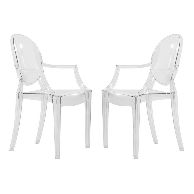 LeisureMod Carroll Modern Acrylic Dining Armchair in Clear Set of 2