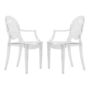 LeisureMod Carroll Modern Acrylic Dining Armchair in Clear Set of 2