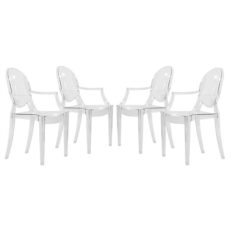 LeisureMod Carroll Modern Acrylic Dining Armchair in Clear Set of 4
