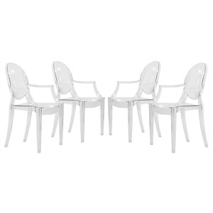 LeisureMod Carroll Modern Acrylic Dining Armchair in Clear Set of 4