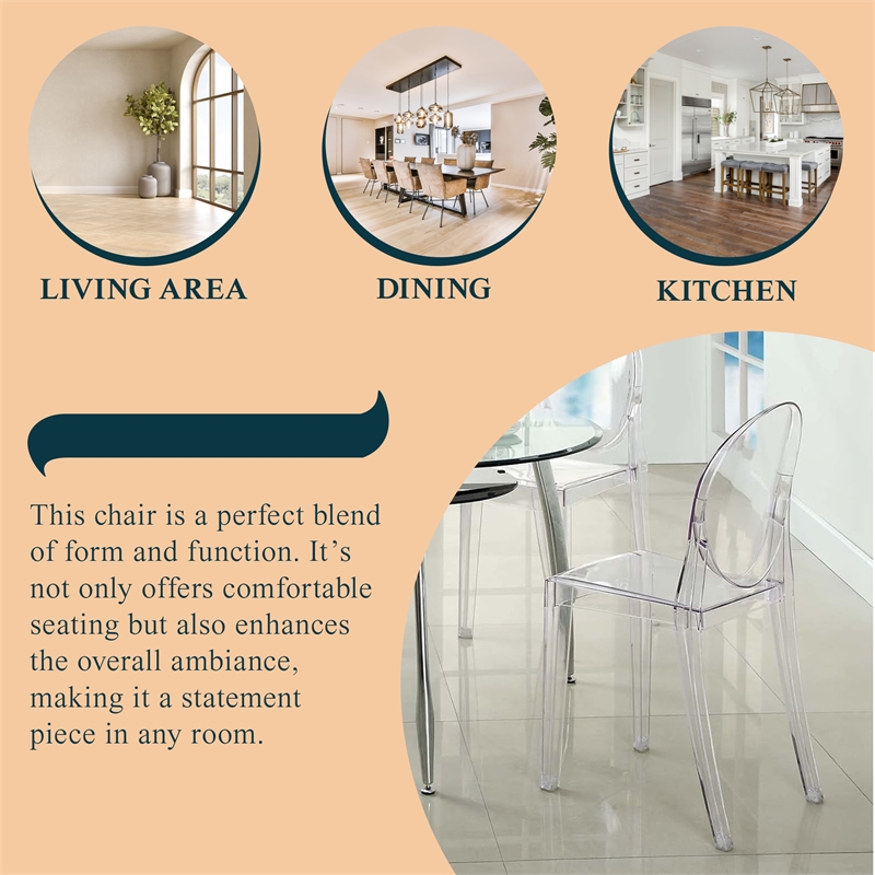 LeisureMod Marrion Modern Acrylic Dining Chair in Clear Set of 4