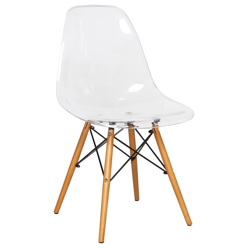 leisuremod dover dining side chair with wood eiffel base in clear