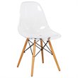 LeisureMod Dover Dining Side Chair With Wood Eiffel Base in Clear