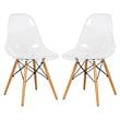 LeisureMod Dover Dining Side Chair With Wood Eiffel Base in Clear Set of 2