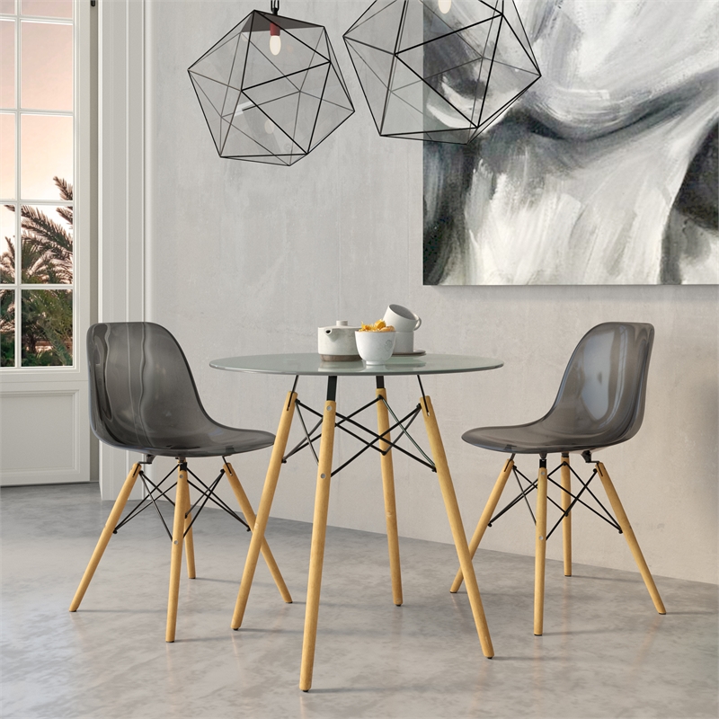 LeisureMod Dover Dining Side Chair With Wood Eiffel Base in Black Set of 2