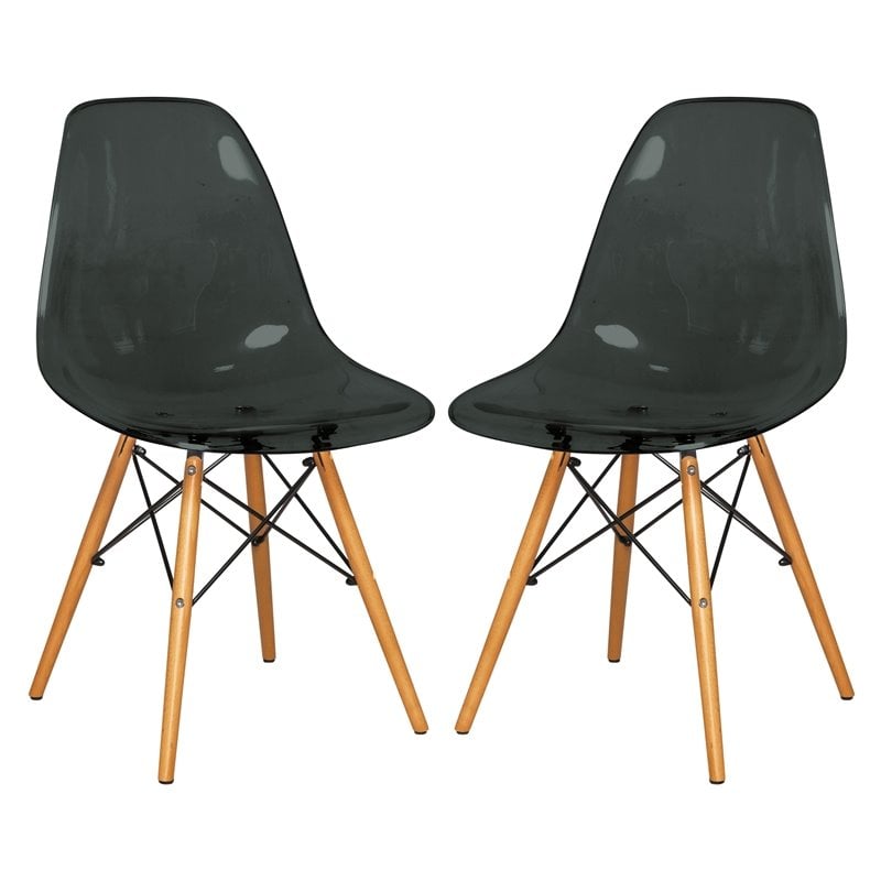 LeisureMod Dover Dining Side Chair With Wood Eiffel Base in Black Set of 2