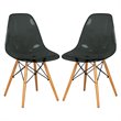 LeisureMod Dover Dining Side Chair With Wood Eiffel Base in Black Set of 2
