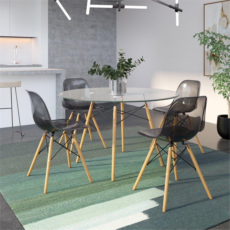 LeisureMod Dover Wood Eiffel Base Dining Side Chair in Black (Set of 4)