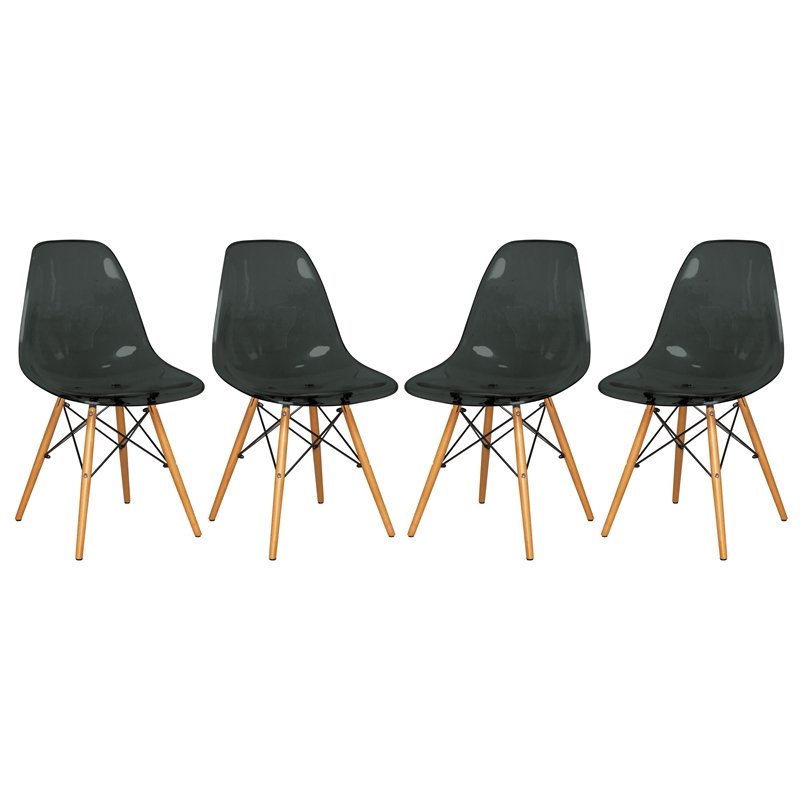 LeisureMod Dover Wood Eiffel Base Dining Side Chair in Black (Set of 4)