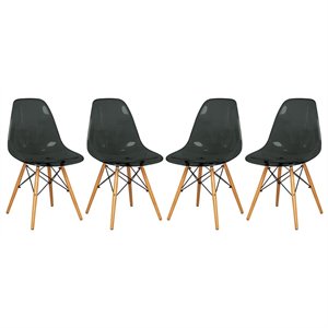 LeisureMod Dover Wood Eiffel Base Dining Side Chair in Black (Set of 4)