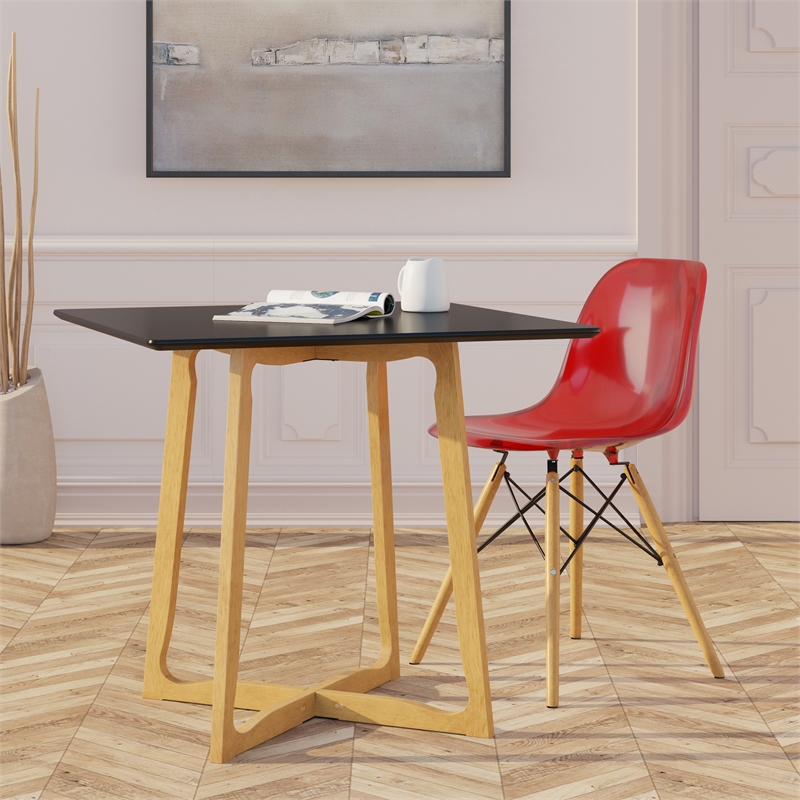 LeisureMod Dover Dining Side Chair With Wood Eiffel Base in Red