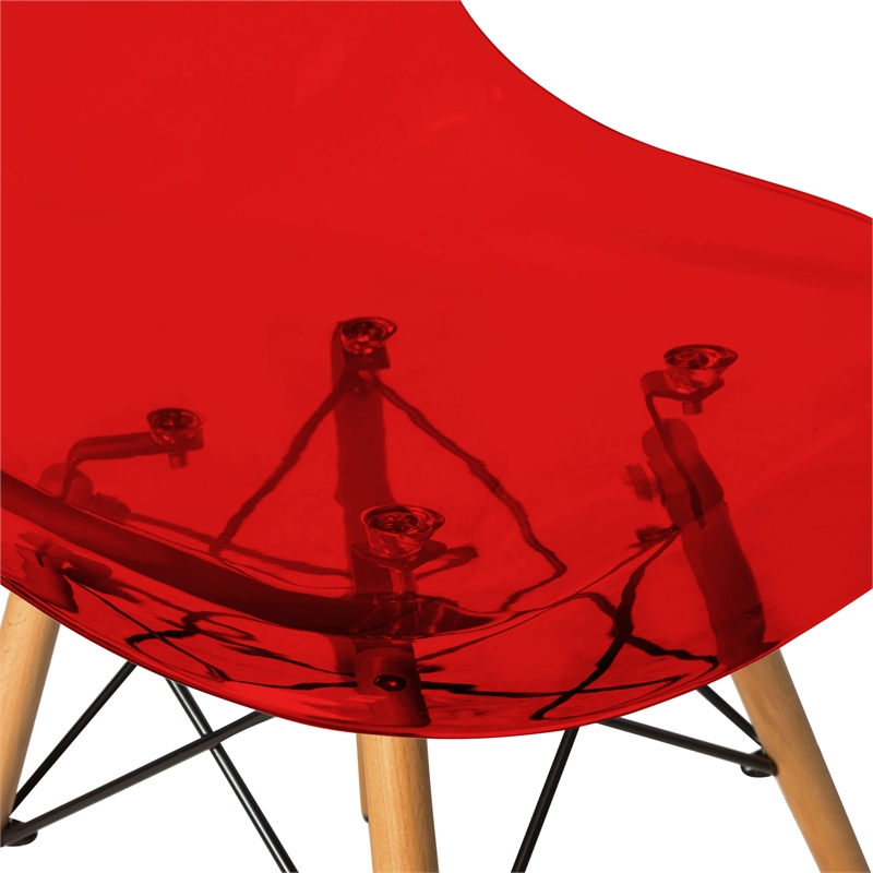 LeisureMod Dover Dining Side Chair With Wood Eiffel Base in Red (Set of 2)