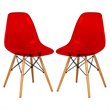 LeisureMod Dover Dining Side Chair With Wood Eiffel Base in Red (Set of 2)