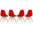 LeisureMod Dover Dining Side Chair With Wood Eiffel Base in Red (Set of 4)