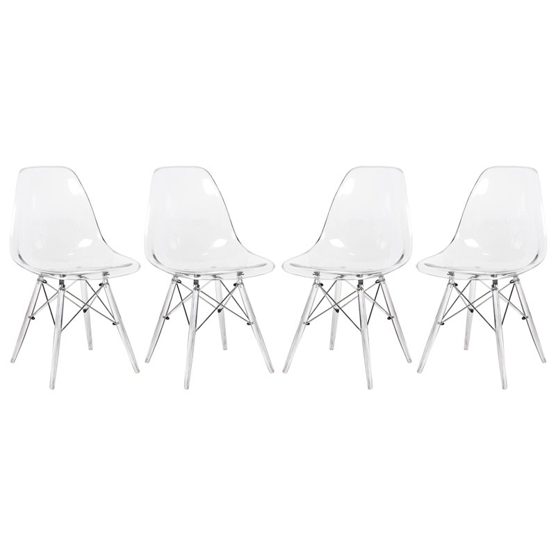 LeisureMod Dover Dining Side Chair With Acrylic Eiffel Base in Clear Set of 4