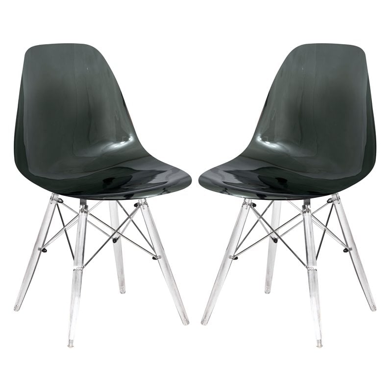 LeisureMod Dover Dining Side Chair With Acrylic Eiffel Base in Black Set of 2