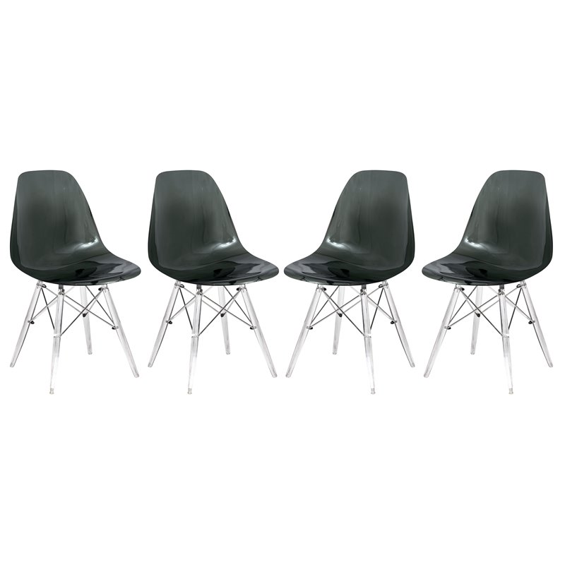 LeisureMod Dover Dining Side Chair With Acrylic Eiffel Base in Black Set of 4