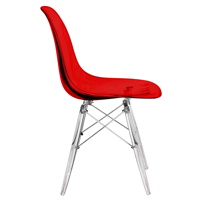 LeisureMod Dover Dining Side Chair With Acrylic Eiffel Base in Red