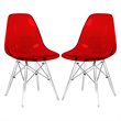 LeisureMod Dover Dining Side Chair With Acrylic Eiffel Base in Red Set of 2