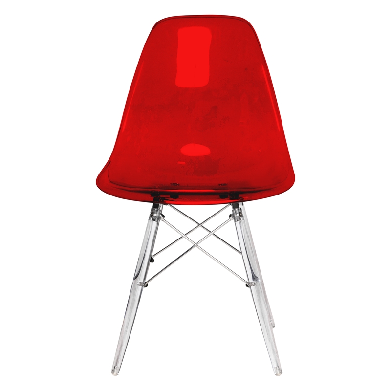 LeisureMod Dover Dining Side Chair With Acrylic Eiffel Base in Red Set of 4