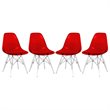 LeisureMod Dover Dining Side Chair With Acrylic Eiffel Base in Red Set of 4