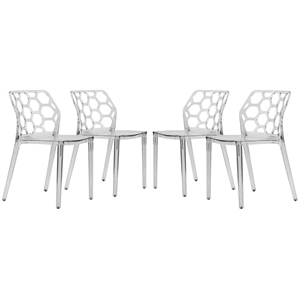leisuremod dynamic plastic dining side chair honeycomb design in clear set of 4