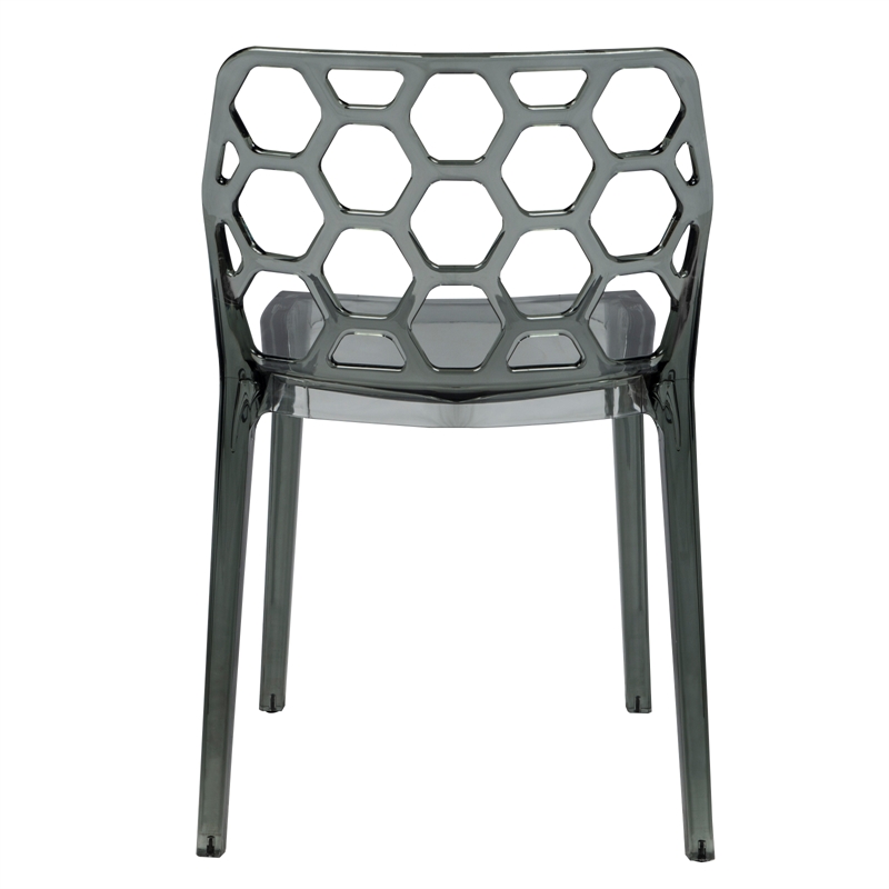 LeisureMod Dynamic Plastic Dining Side Chair Honeycomb Design in Black Set of 2
