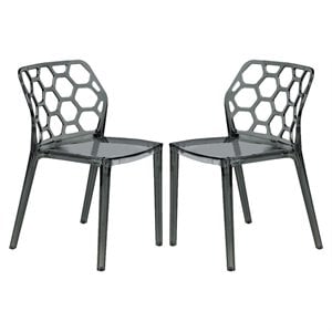 LeisureMod Dynamic Plastic Dining Side Chair Honeycomb Design in Black Set of 2