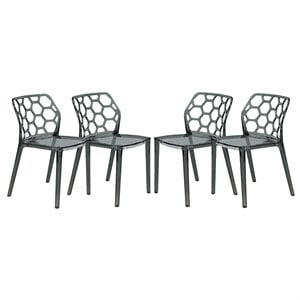 LeisureMod Dynamic Plastic Dining Side Chair Honeycomb Design in Black Set of 4