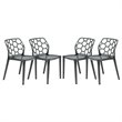 LeisureMod Dynamic Plastic Dining Side Chair Honeycomb Design in Black Set of 4