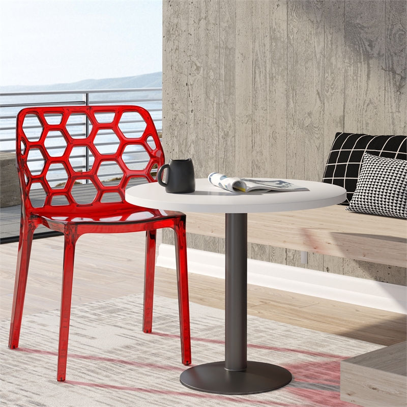 LeisureMod Dynamic Plastic Dining Side Chair Honeycomb Design in Red