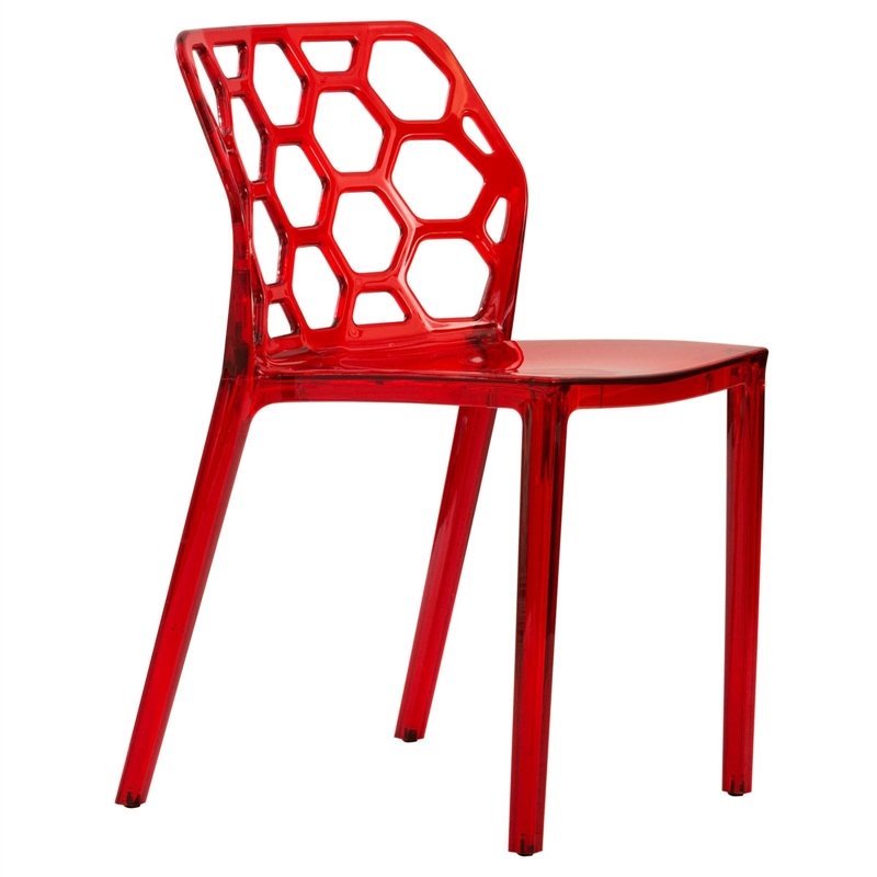 LeisureMod Dynamic Plastic Dining Side Chair Honeycomb Design in Red