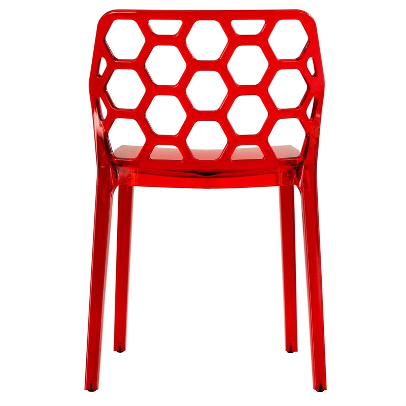 LeisureMod Dynamic Plastic Dining Side Chair Honeycomb Design in Red Set of 2