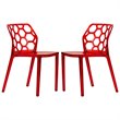 LeisureMod Dynamic Plastic Dining Side Chair Honeycomb Design in Red Set of 2