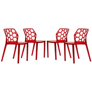 leisuremod dynamic plastic dining side chair honeycomb design in red set of 4