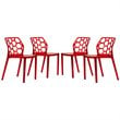LeisureMod Dynamic Plastic Dining Side Chair Honeycomb Design in Red Set of 4