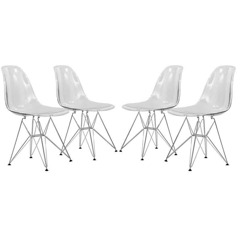LeisureMod Cresco Modern Eiffel Base Dining Side Chair in Clear Set of 4