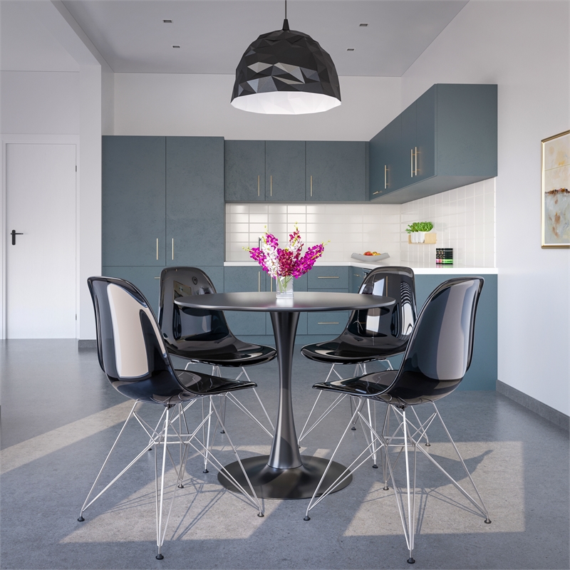 LeisureMod Cresco Modern Eiffel Base Dining Side Chair in Black Set of 4