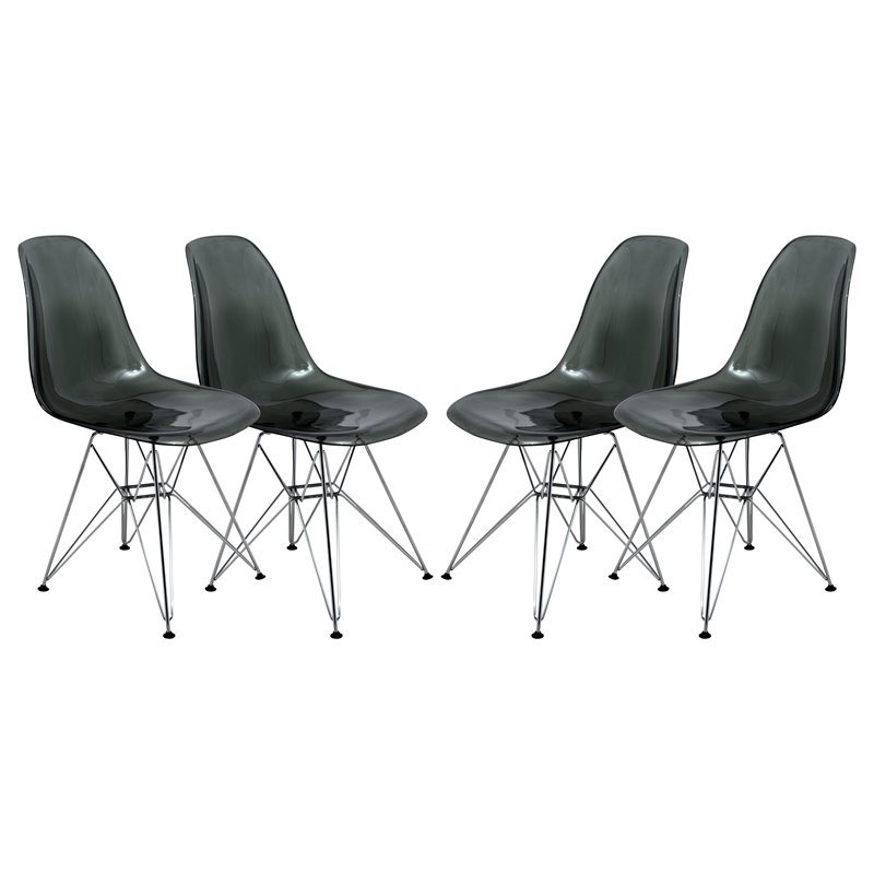 LeisureMod Cresco Modern Eiffel Base Dining Side Chair in Black Set of 4