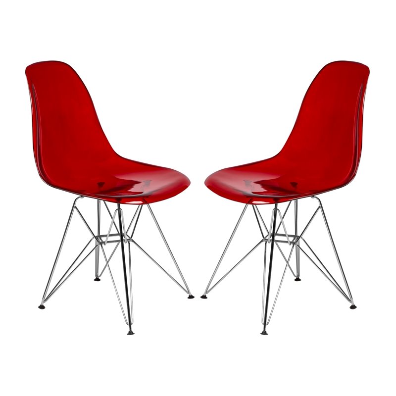 LeisureMod Cresco Modern Eiffel Base Dining Side Chair in Red Set of 2