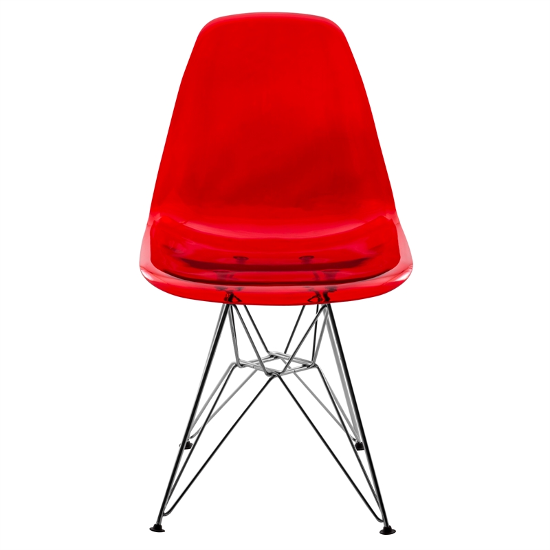 LeisureMod Cresco Modern Eiffel Base Dining Side Chair in Red Set of 4