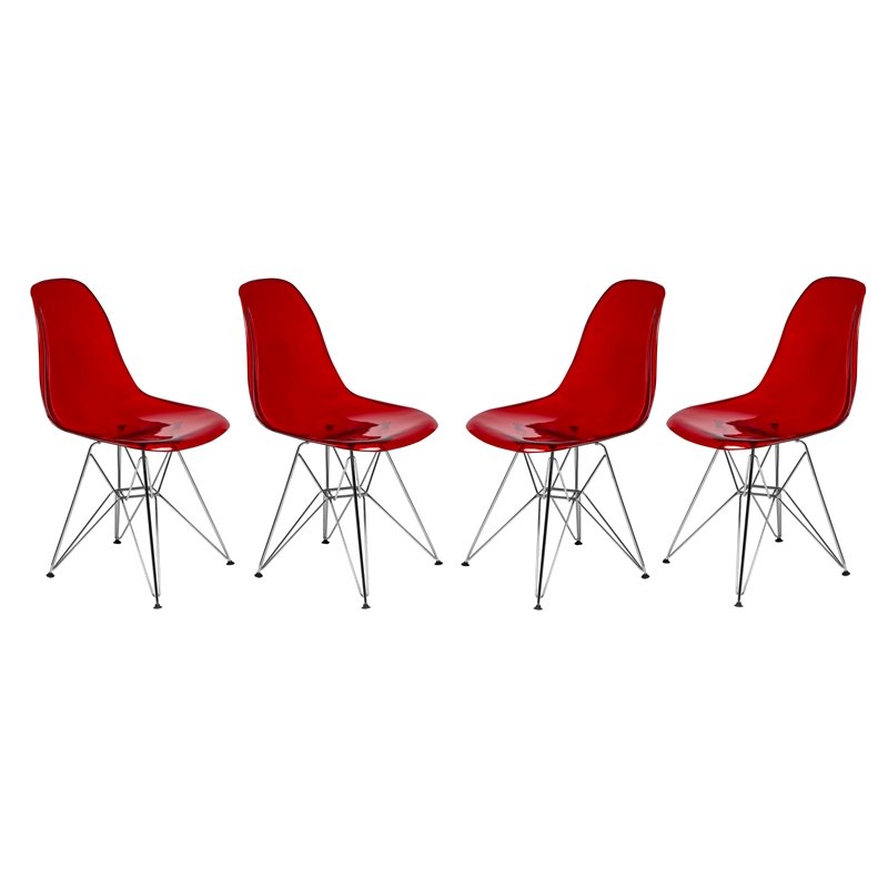 LeisureMod Cresco Modern Eiffel Base Dining Side Chair in Red Set of 4